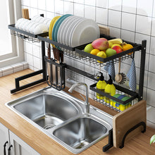 Load image into Gallery viewer, Black 65/85cm Stainless Steel Kitchen Dish Rack U Shape Sink Drain Rack Two layers Kitchen Storage Holder
