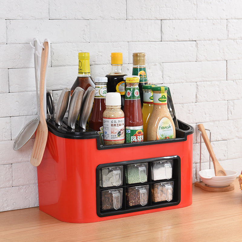 Fashion multi-functional kitchen shelf condiment box, condiment pot, bottle set combination knife holder one generation