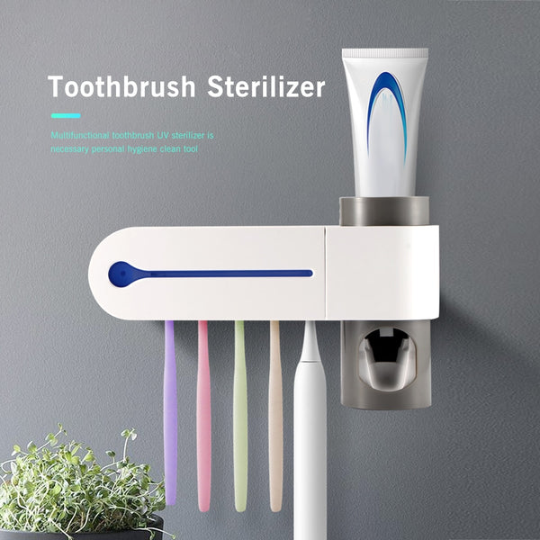 Antibacteria UV Light Ultraviolet Toothbrush Sterilizer Automatic Toothpaste Dispenser Toothbrush Holder Cleaner