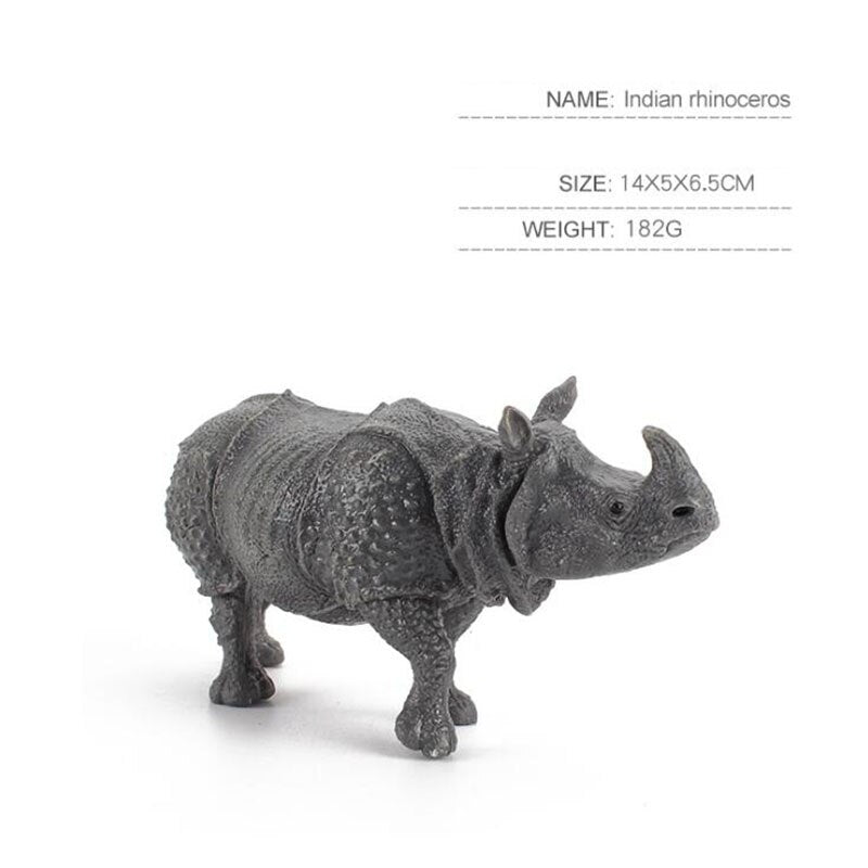 Simulation Animal World Indian Rhino Model Solid Static Early Education Cognitive Ornaments Children's Puzzle Toys