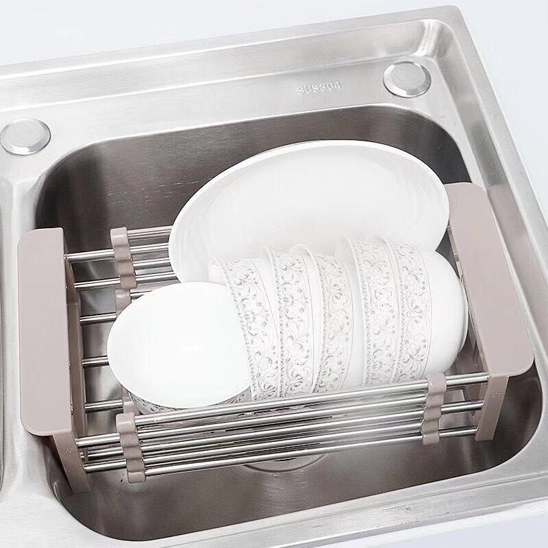 Stainless Steel Adjustable Telescopic Kitchen Over Sink Dish Drying Rack Insert Storage Organizer Fruit Vegetable Tray Drainer