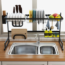 Load image into Gallery viewer, Black 65/85cm Stainless Steel Kitchen Dish Rack U Shape Sink Drain Rack Two layers Kitchen Storage Holder
