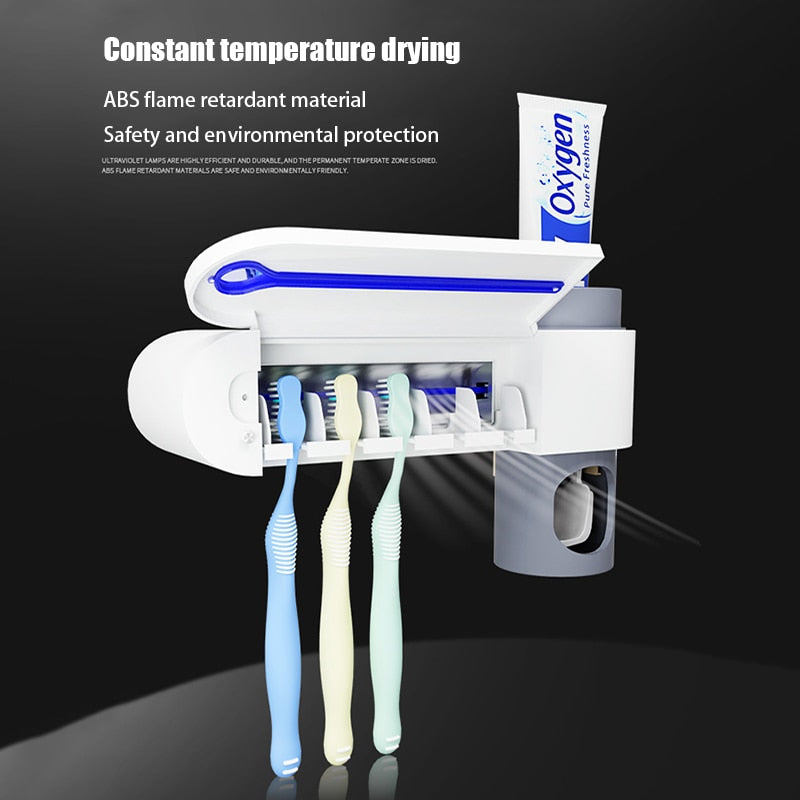 Antibacteria UV Light Ultraviolet Toothbrush Sterilizer Automatic Toothpaste Dispenser Toothbrush Holder Cleaner