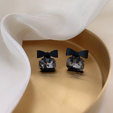 Load image into Gallery viewer, 2021 New joker Korean sweet Black bowknot Women Earrings fashion senior shiny crystal geometric square Stud Earrings Jewelry
