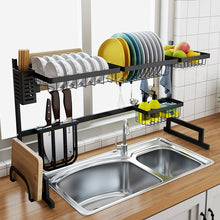 Load image into Gallery viewer, Black 65/85cm Stainless Steel Kitchen Dish Rack U Shape Sink Drain Rack Two layers Kitchen Storage Holder
