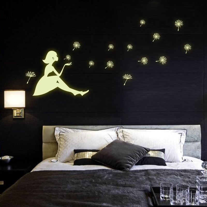 Dandelion Girl luminous Stickers Living Room Bedroom Decoration Wall Stickers Muursticker Kinderkamer