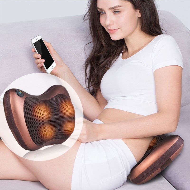 electric massage pillow Infrared Heating Kneading Neck Shoulder Back Car Chair Shiatsu Massager Mat Device