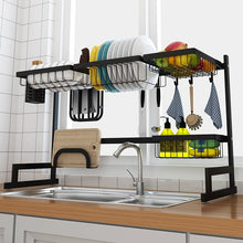 Load image into Gallery viewer, Black 65/85cm Stainless Steel Kitchen Dish Rack U Shape Sink Drain Rack Two layers Kitchen Storage Holder
