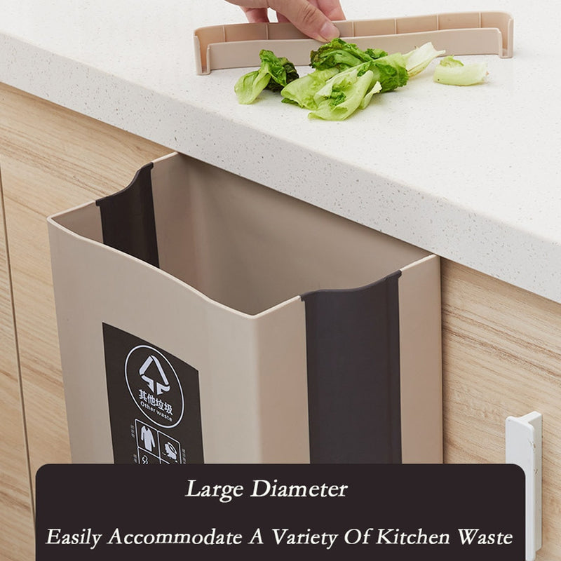 Folding Waste Bin Kitchen Cabinet Door Hanging Trash Bin Trash Can Wall Mounted Trashcan for Bathroom Toilet Waste Storage