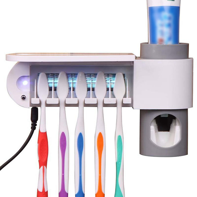 Antibacteria UV Light Ultraviolet Toothbrush Sterilizer Automatic Toothpaste Dispenser Toothbrush Holder Cleaner