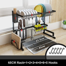 Load image into Gallery viewer, Black 65/85cm Stainless Steel Kitchen Dish Rack U Shape Sink Drain Rack Two layers Kitchen Storage Holder
