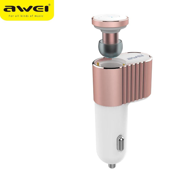 Awei A871BL Headset Super Mini Wireless Bluetooth Earbuds With Single USB Car Charger Adapter