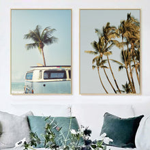 Load image into Gallery viewer, Coconut Tree Palm leafs Bus Sea Landscape Wall Art Canvas Painting Nordic Posters And Prints Wall Pictures For Living Room Decor
