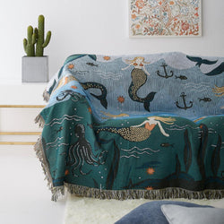 mylb Mermaid Pattern Knitted Sofa Throw Blanket Universal Sofa Cover Decorative For Travel Plane Blanket Living Room decorate